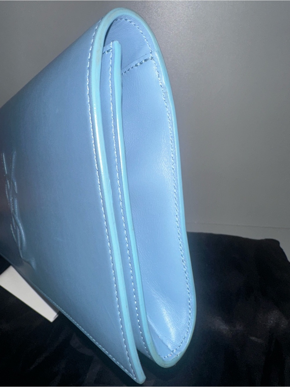 Saint Laurent Sky Blue Leather Clutch with Embossed YSL - Picture 2 of 6